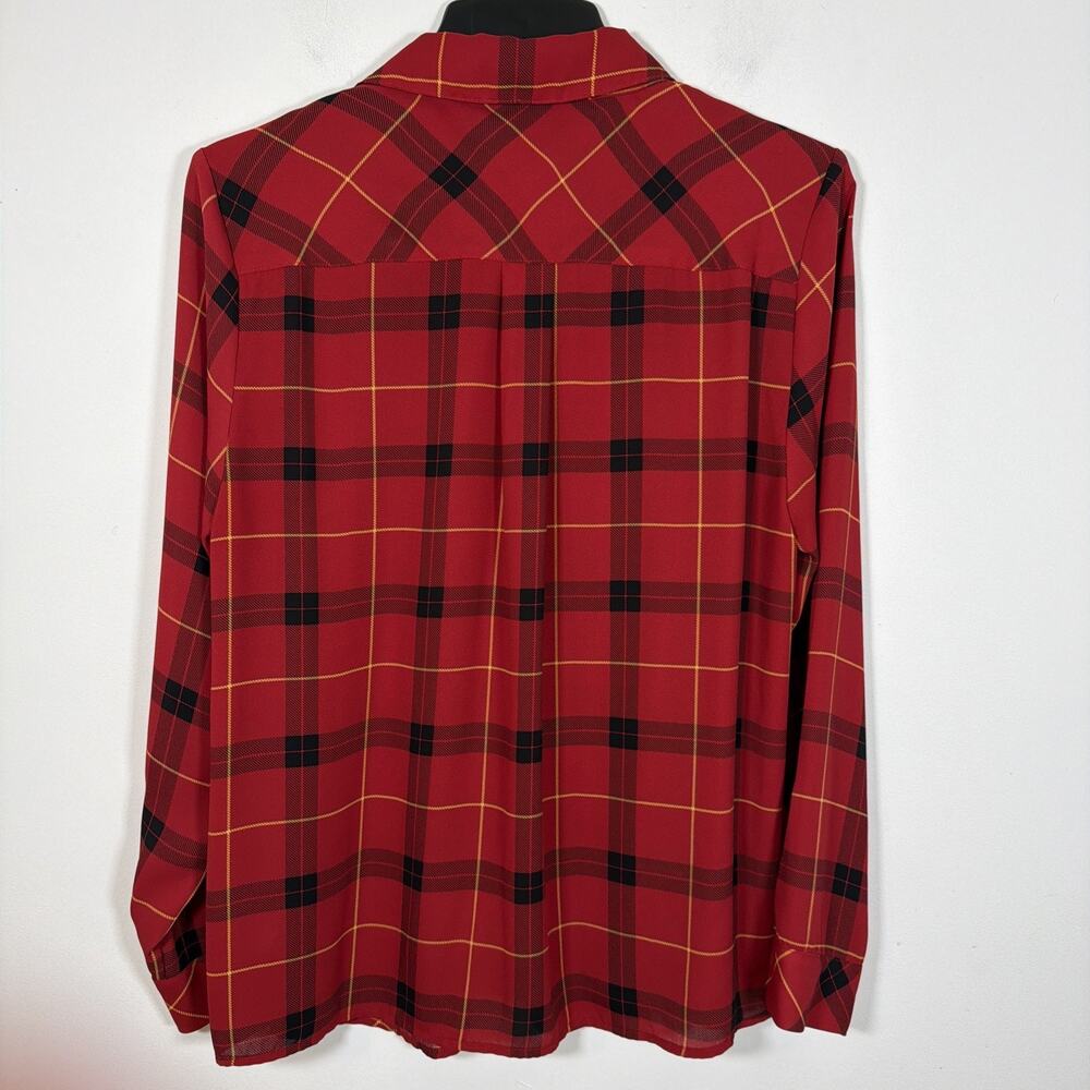 Torrid x‎ Betsy Johnson Red Plaid Button Down Top Shirt Size 0 Large Holiday - Picture 7 of 9